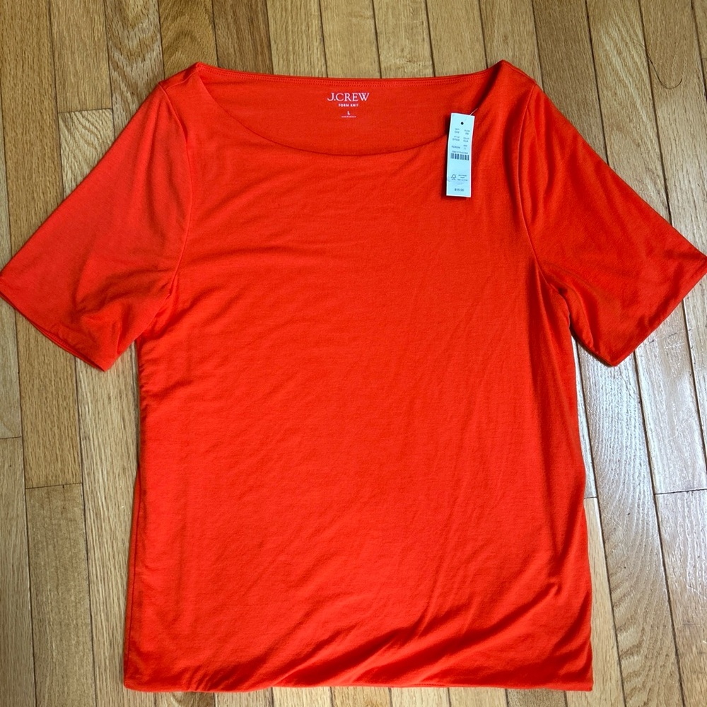 NWT J.Crew Form Knit Women's Orange Short Sleeve Top Size L